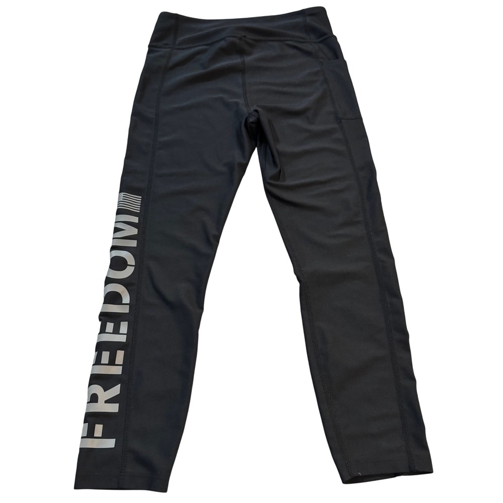 Under Armour Leggings Freedom HeatGear Compression Black Womens Medium Graphic
